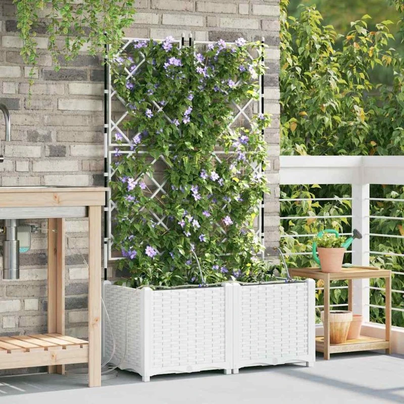 Hvid rektangulær plantekasse i stål 80×40×142 cm