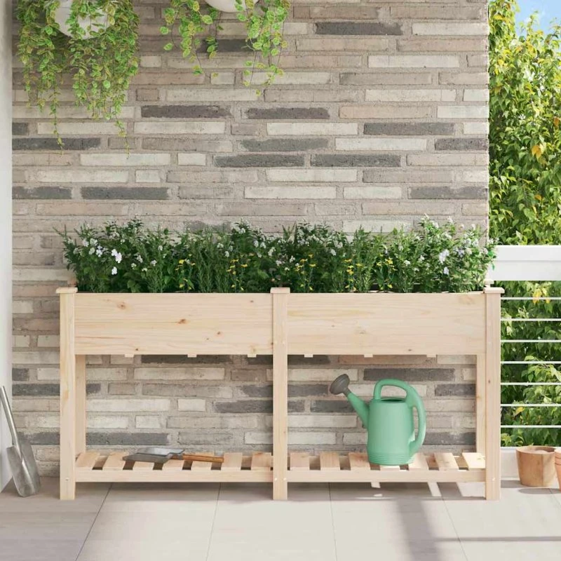 Plantekasse i massivt fyrretræ 161x43x76,5 cm - Beige
