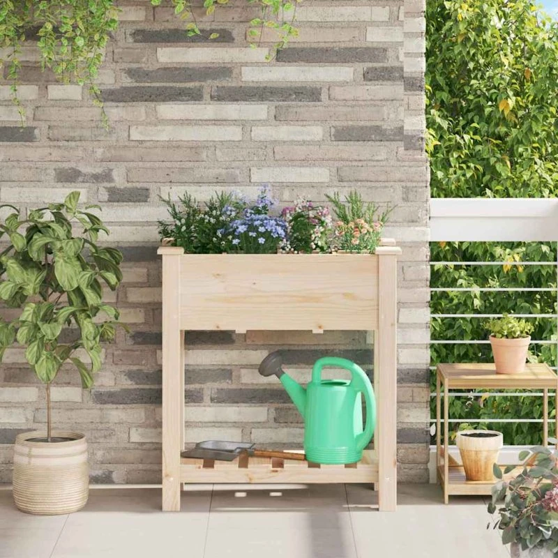Plantekasse i massivt fyrretræ beige 71x37x76,5 cm