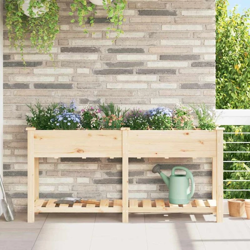 Plantekasse i massivt fyrretræ beige 161,5 x 45 x 76,5 cm