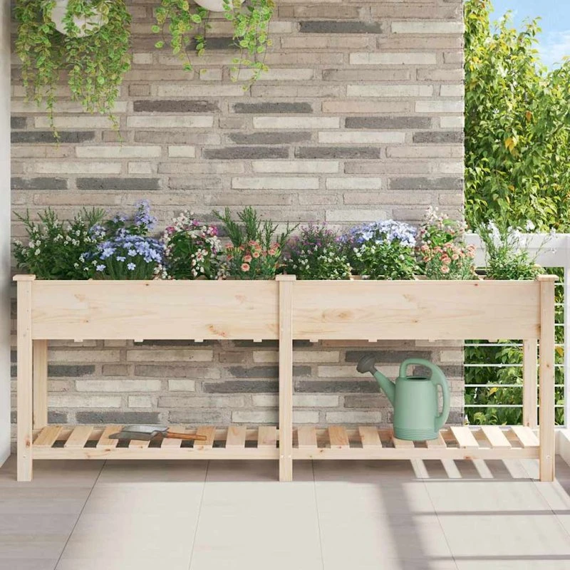 Plantekasse i massivt fyrretræ beige 203,5x53x76,5 cm