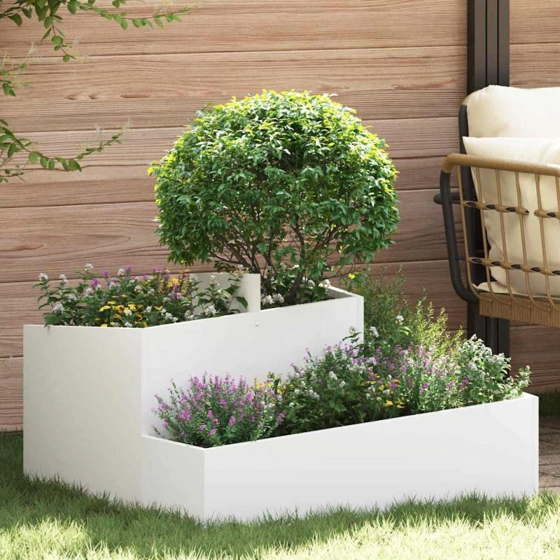 Blomsterkrukke i koldvalset stål 80×80×50 cm – Hvid