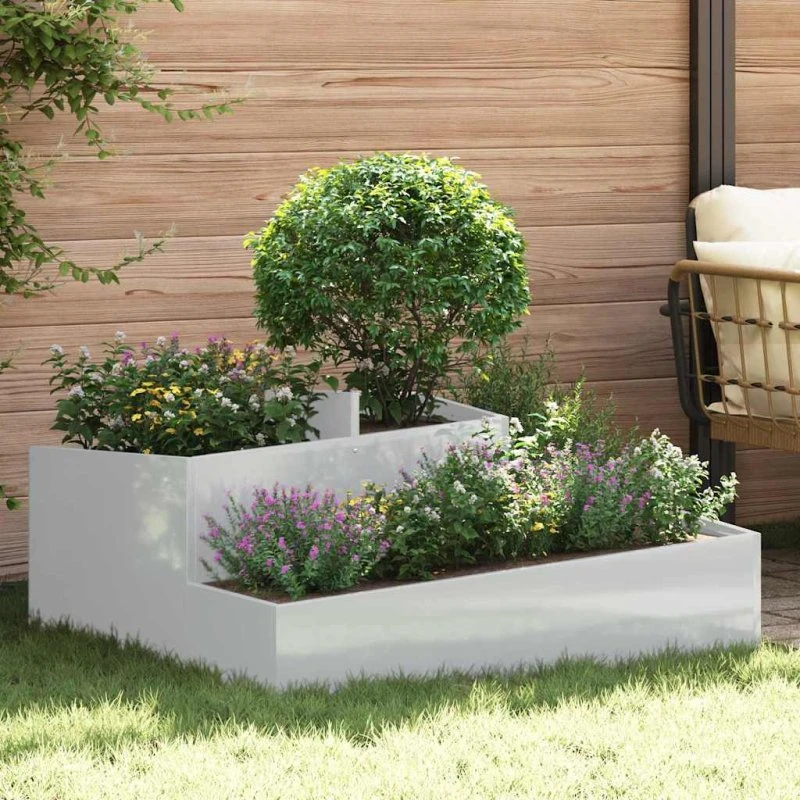 Blomsterkrukke i galvaniseret stål 100×100×50 cm – sølv