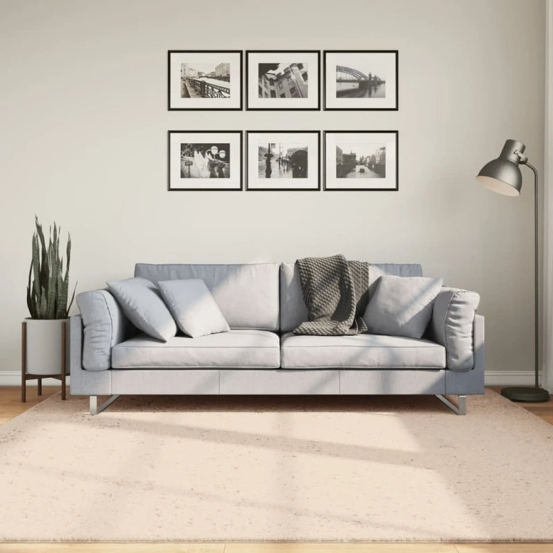 HUARTE gulvtæppe 200x200 cm - kort luv, vaskbart, beige