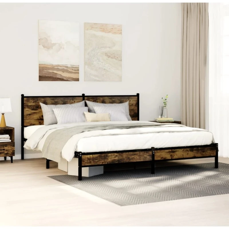 Sengeramme 180x200 cm i metal — røget egetræsfarve