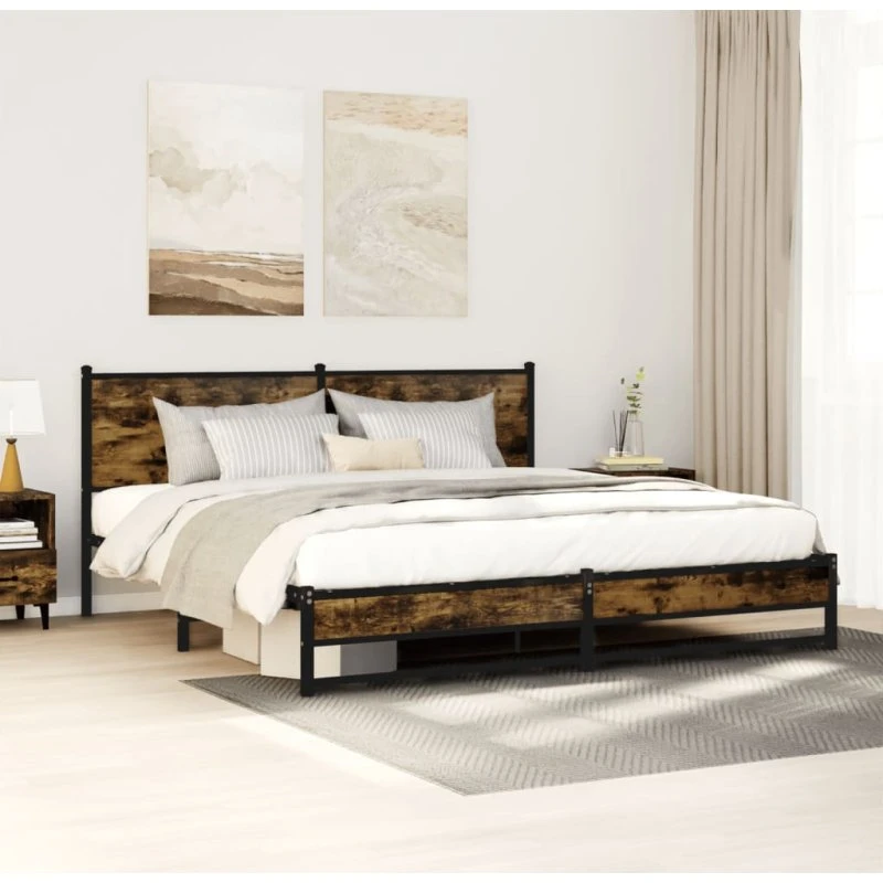 Sengeramme metal 183x213 cm - Røget egetræsfarve