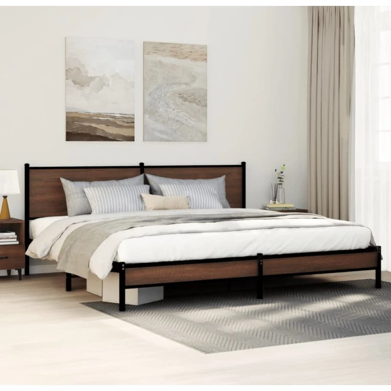 Sengeramme 200x200 cm i metal - brun/egetræsfarve