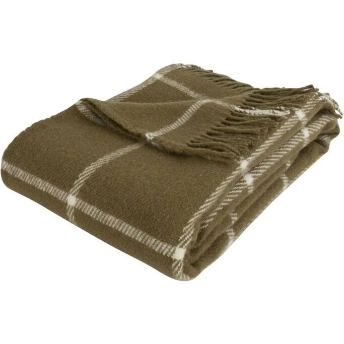 Arctic Thor Olive uldplaid – 100% ny norsk uld, 130x200 cm, olivengrøn