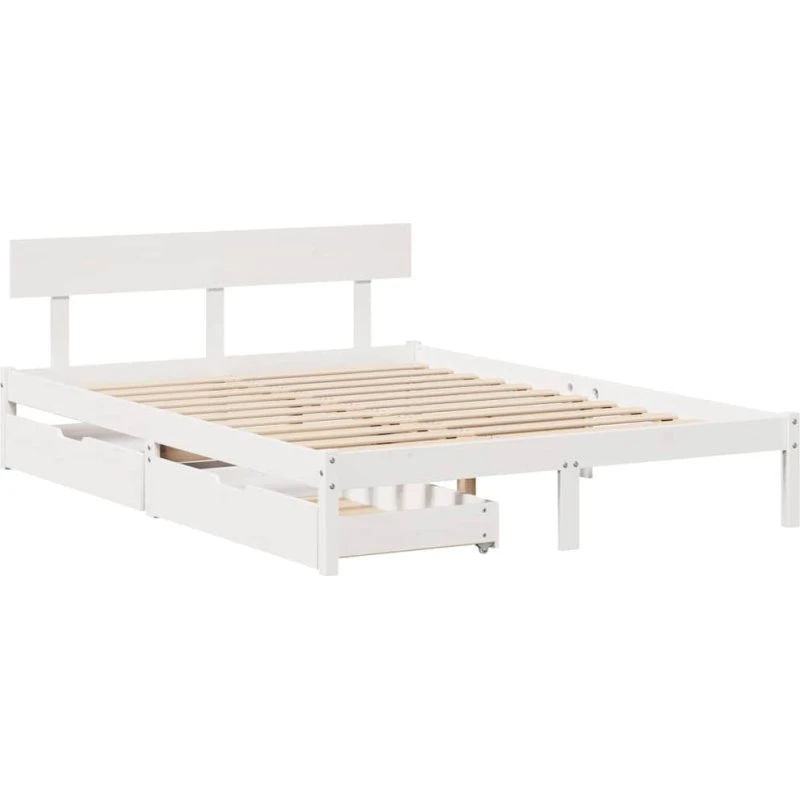 Sengeramme 160x200 i massivt fyrretræ – hvid med skuffer