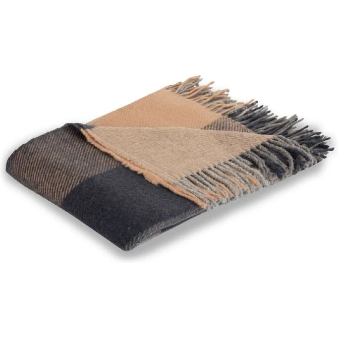 Arctic Oslo Check uldplaid 130x200 cm – 100% ny norsk uld, sort/brun