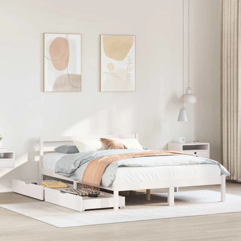 Sengeramme 150x200 cm i massivt fyrretræ - hvid