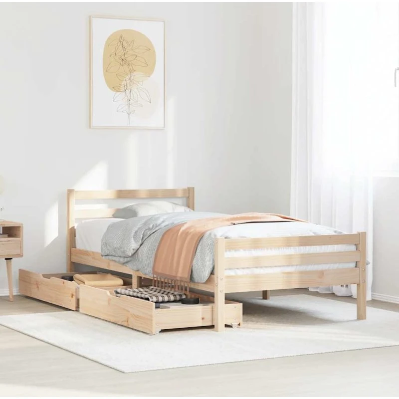 Sengeramme i massivt fyrretræ 100x200 cm med opbevaring