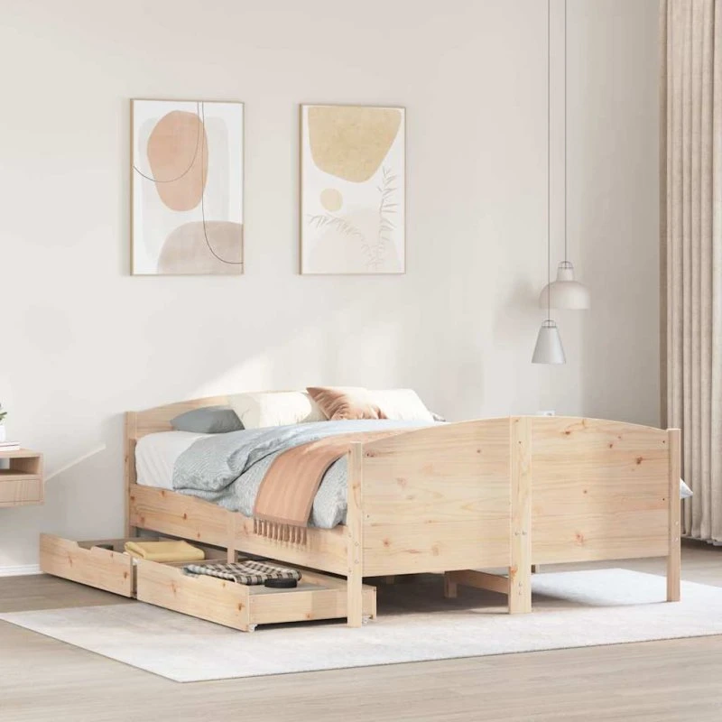 Sengeramme 135x190 cm i massivt fyrretræ, hvid