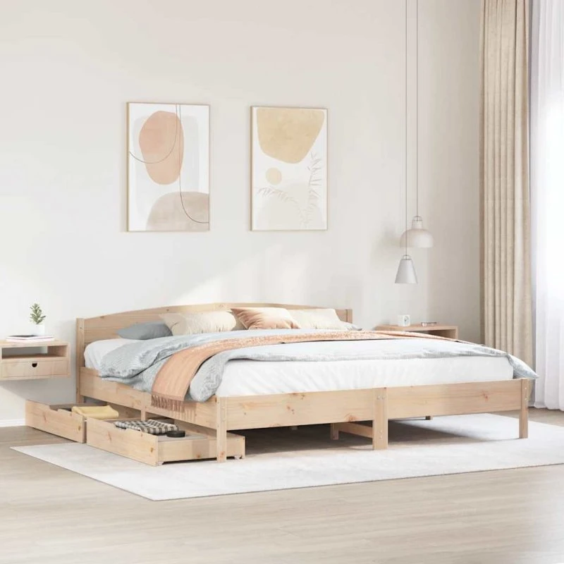 Sengeramme 180x200 cm i massivt fyrretræ med sengegavl