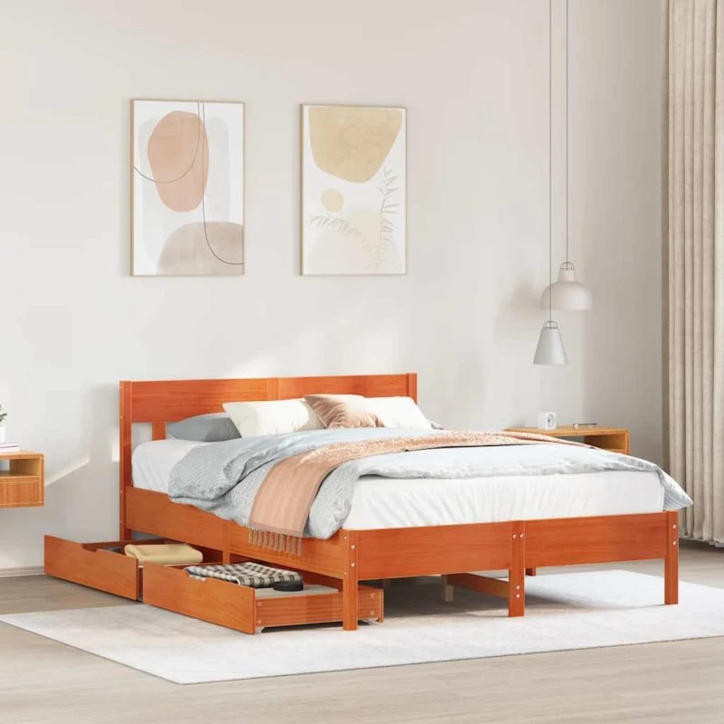 Sengeramme i massivt fyrretræ 135x190 cm - brun