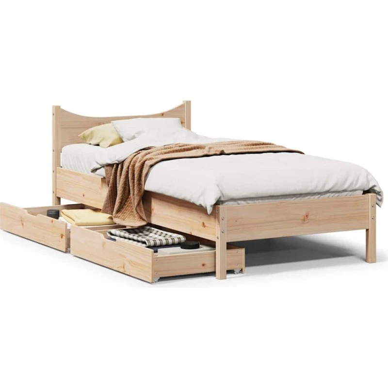 Sengeramme 90x200 i massivt fyrretræ med skuffer