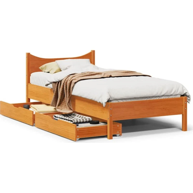Sengeramme i massivt fyrretræ 90x190 cm med skuffer