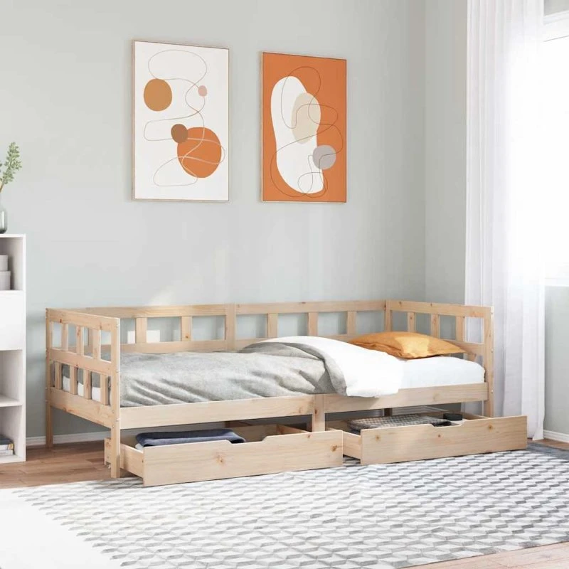 Daybed 90x200 i massivt fyrretræ med skuffer