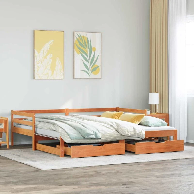Daybed med udtræk 90x200 cm i massivt fyrretræ