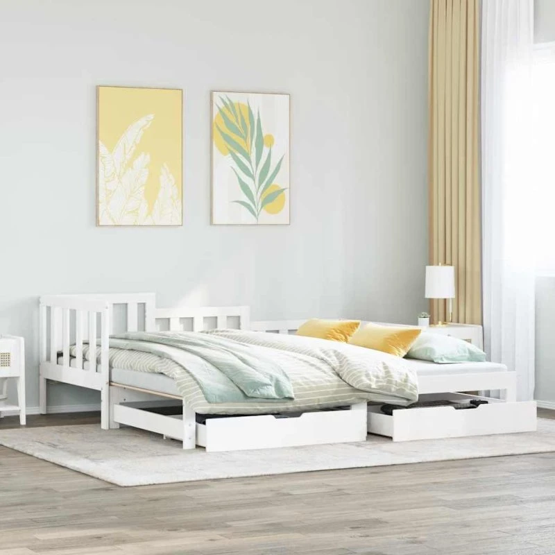 Daybed med udtræk og skuffer 90x190 cm - Hvid