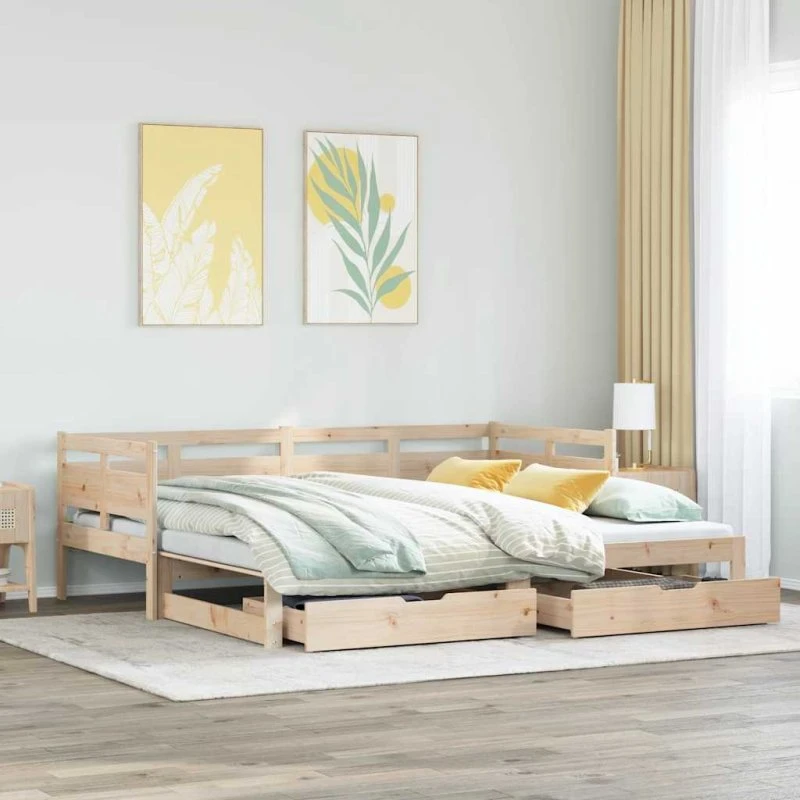 Daybed med udtræk og skuffer 90x190 cm – fyrretræ (uden madras)