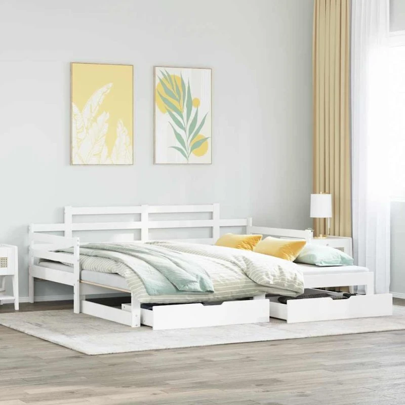 Daybed med udtræk og skuffer 80x200 cm - hvid