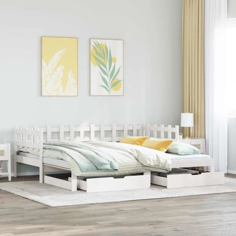Daybed med udtræk & skuffer 90x200 cm - hvid