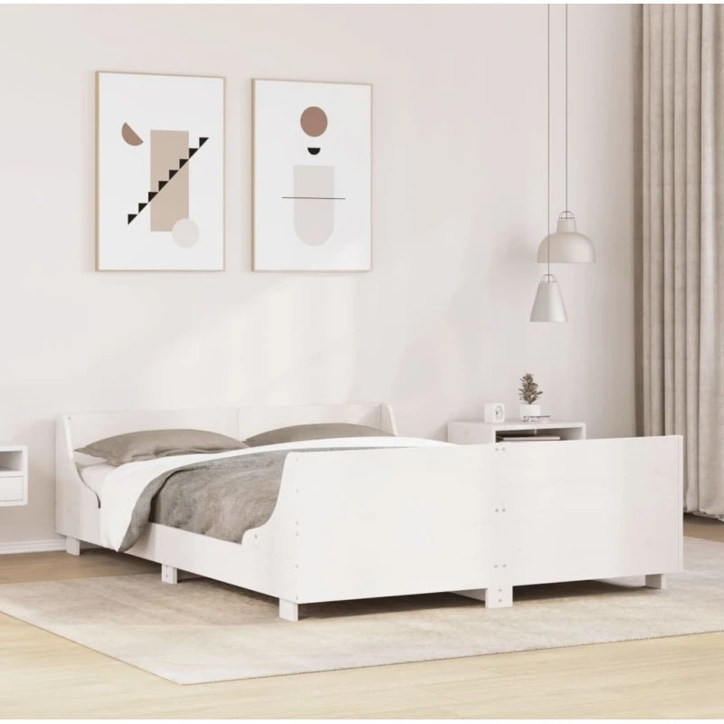 Sengeramme 150x200 cm i massivt fyrretræ - hvid