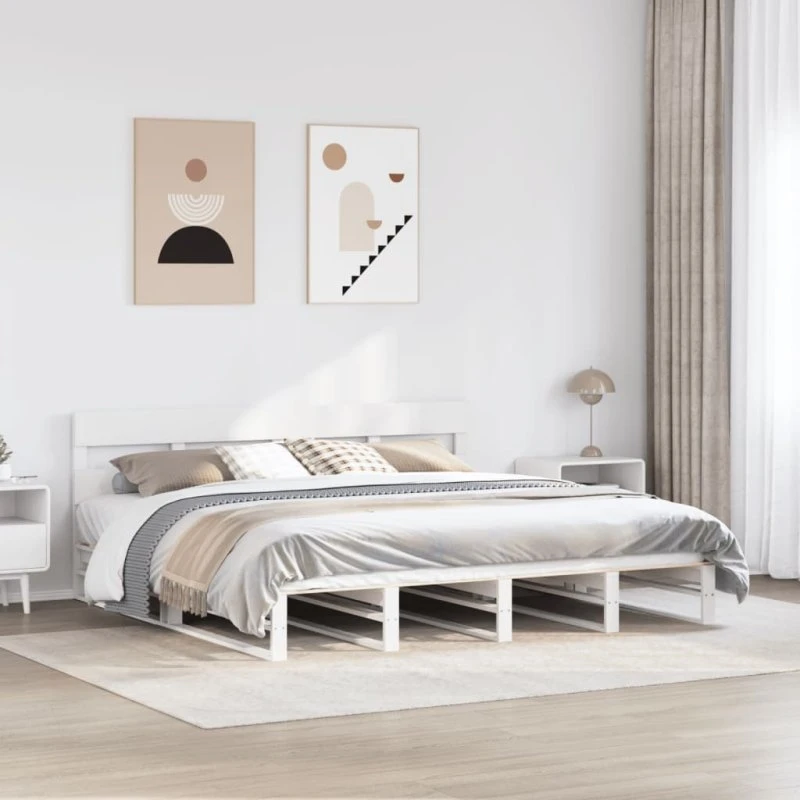 Sengeramme 200x200 cm i massivt fyrretræ - hvid