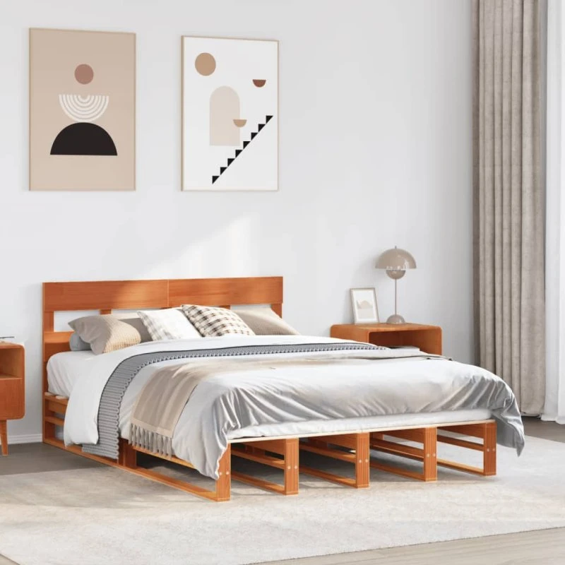 Sengeramme i massivt fyrretræ 135x190 cm - Brun