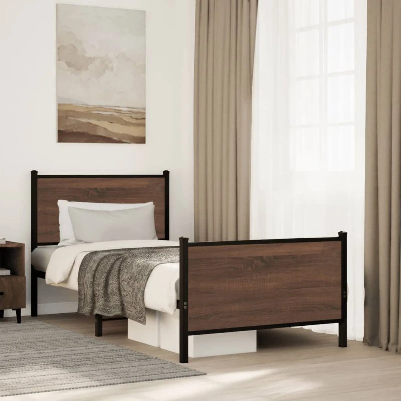 Sengeramme 75x190 cm metal – brun egetræsfarve (uden madras)