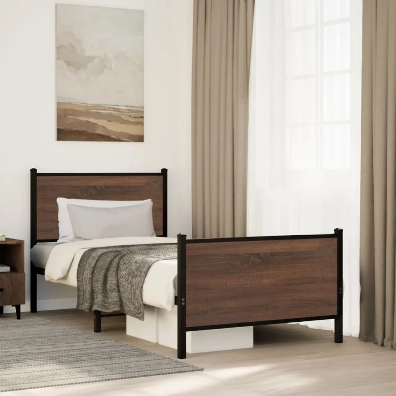 Sengeramme 90x190 cm i metal med egetræsfarve