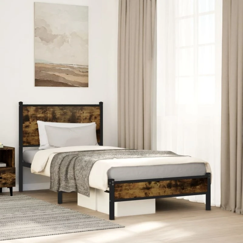 Sengeramme 75x190 cm i metal – røget egetræslook