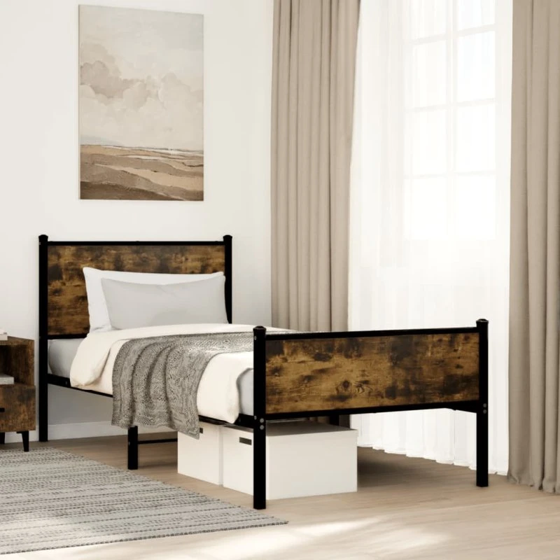 Sengeramme 75x190 cm i metal, røget egetræsfarve (uden madras)