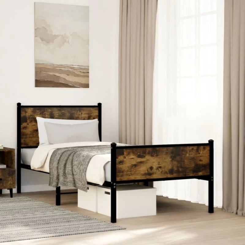 Sengeramme 90x200 cm i metal, røget egetræ (uden madras)