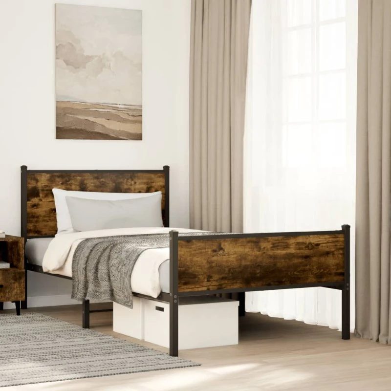 Sengeramme i metal 100x200 cm – røget egetræsfarve