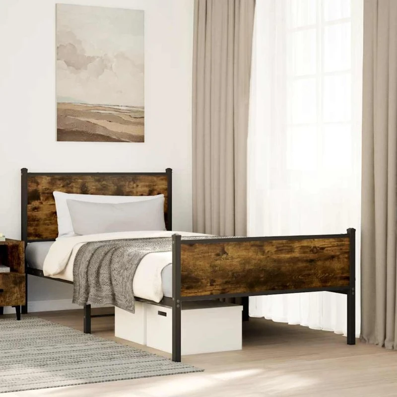 Sengeramme i metal 107x203 cm – røget egetræsfarve