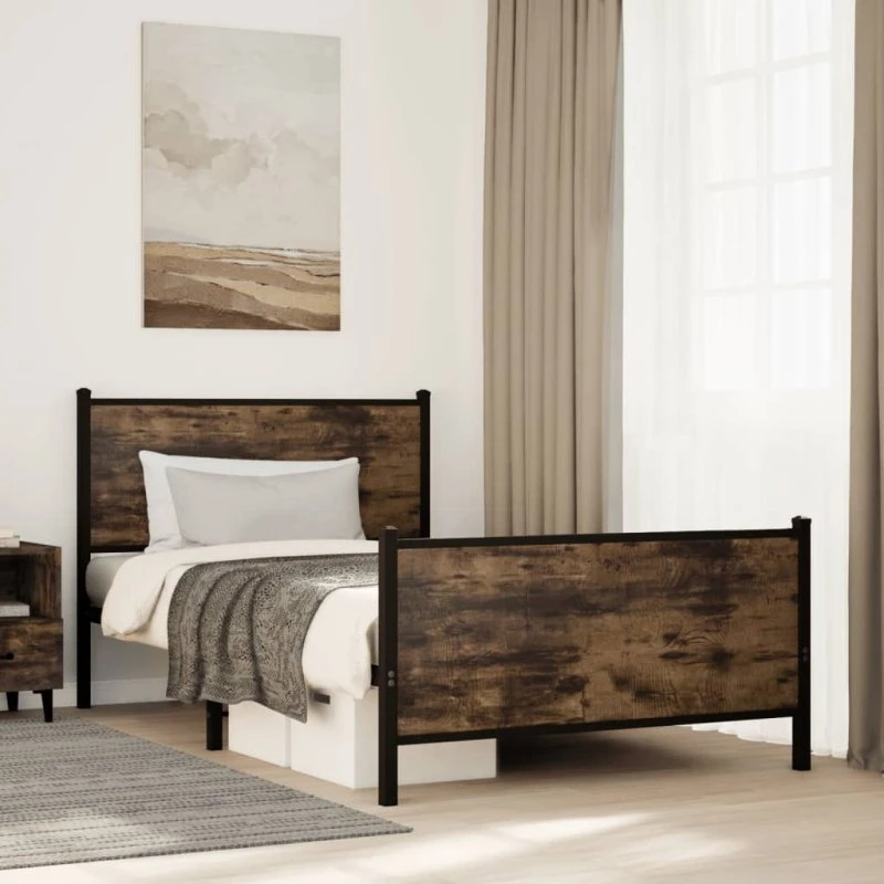 Sengeramme i metal 107x203 cm, røget egetræsfarve