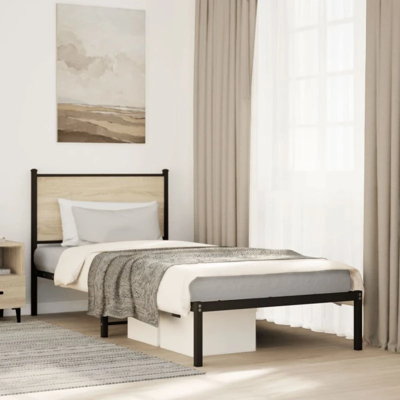 Sengeramme 90x190 cm i metal med sonoma-eg look