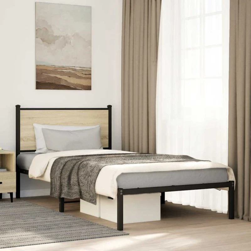 Sengeramme 100x190 cm i metal – sonoma-eg (uden madras)