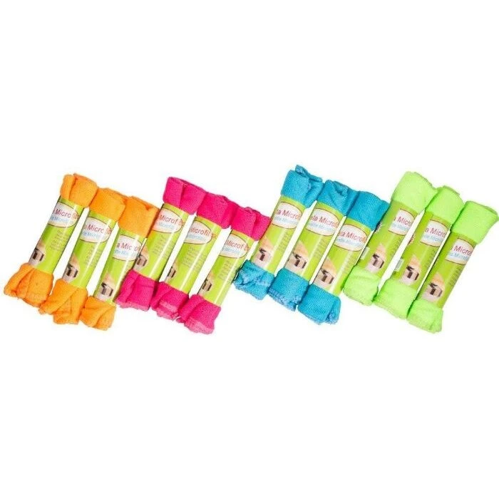 Microfiberklude 12 stk – 30x30 cm, farvede (210 g/m²)