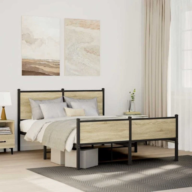 Sengeramme 137x190 cm i sonoma-eg — metal stel