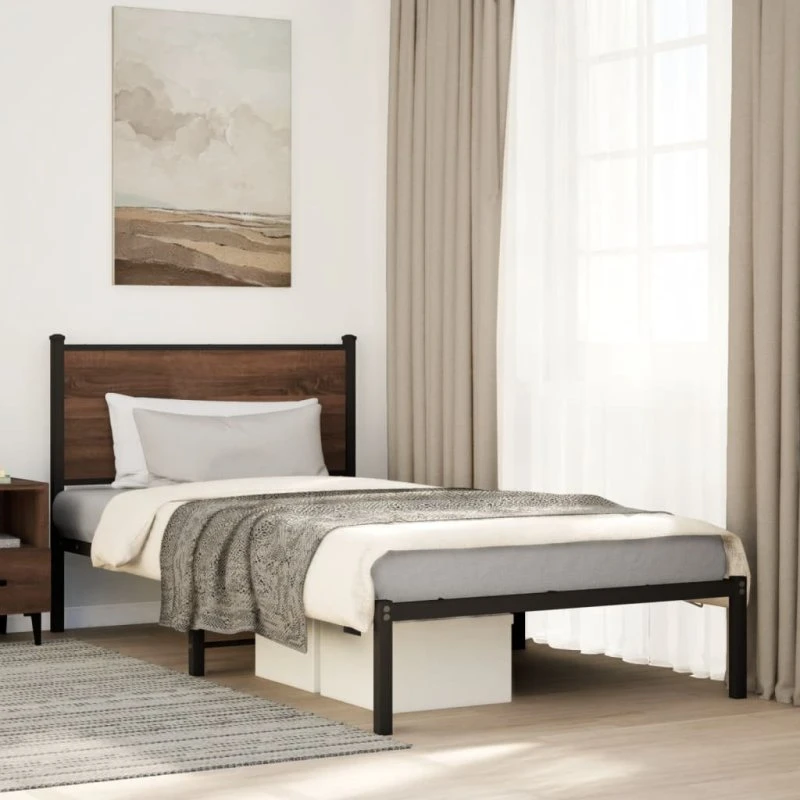 Sengeramme 107x203 cm i metal - brun egetræsfarve