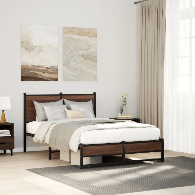Sengeramme 120x190 cm i metal – brun egetræslook