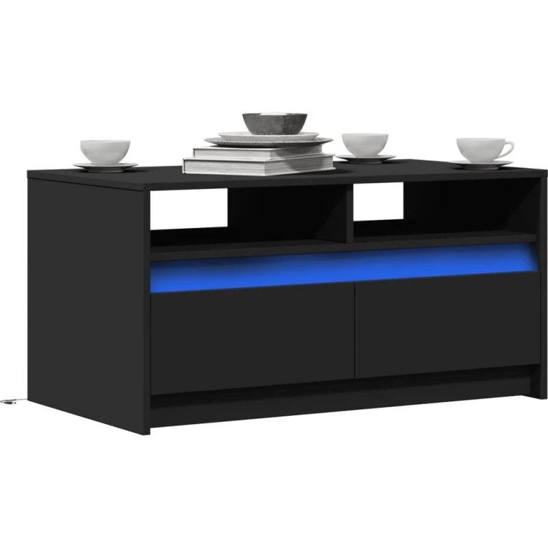 Sofabord i sort konstrueret træ med LED-lys (RGB)
