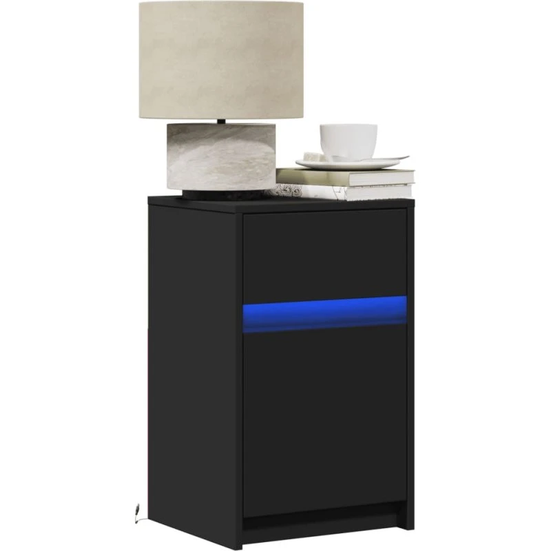 Sengebord i sort konstrueret træ med RGB LED