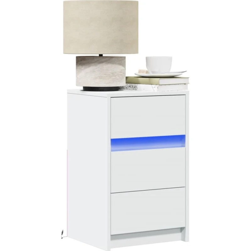 Sengebord i konstrueret træ med RGB LED, hvid