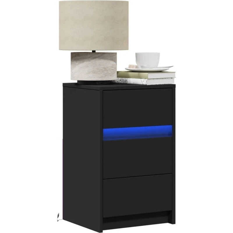 Sengebord med RGB LED-lys i konstrueret træ, sort