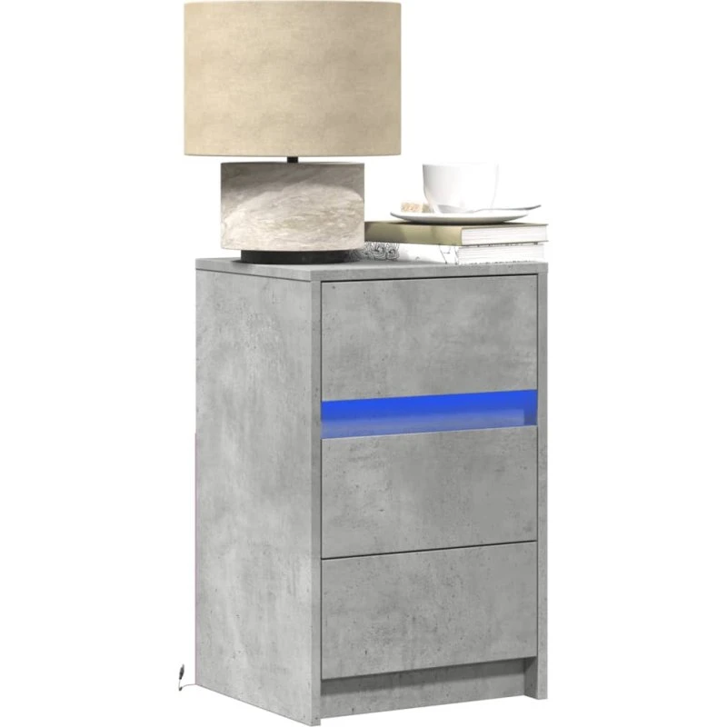 Sengebord i konstrueret træ med RGB LED - betongrå