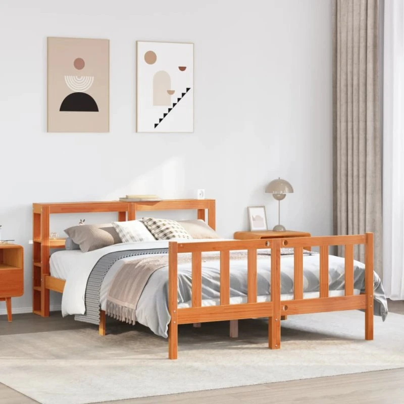 Sengeramme 150x200 cm med sengegavl i massivt fyrretræ